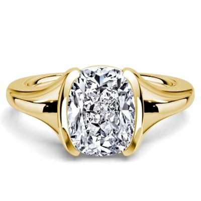 Italo Golden Half-bezel White Sapphire Cushion Cut Solitaire Engagement Ring