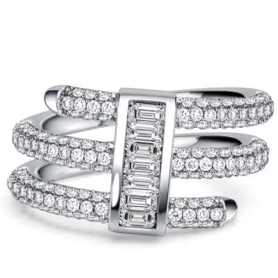 Italo Micro Pave Triple Round & Baguette Cut Unique Engagement Rings