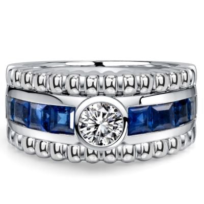 Italo Bezel Round Cut Blue Sapphire Vintage Engagement Ring For Women