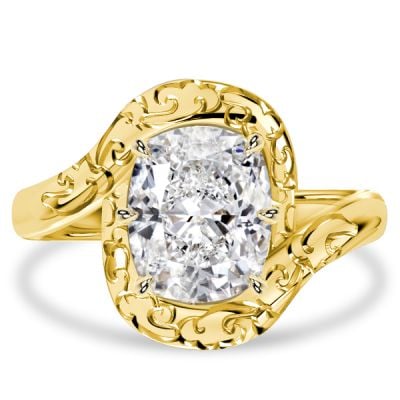 Italo Elongated Filigree 6 Prong Cushion Cut Engagement Ring For Women