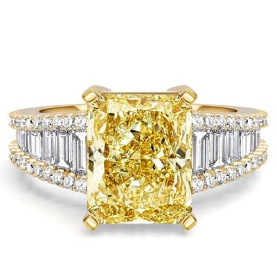Italo Channel Set Side Stone Radiant Cut Yellow Topaz Unique Engagement Rings