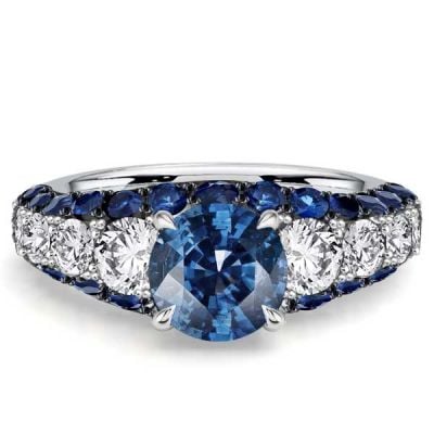Italo Micro Pave Triple Row Side Stone Blue Topaz Unique Engagement Rings