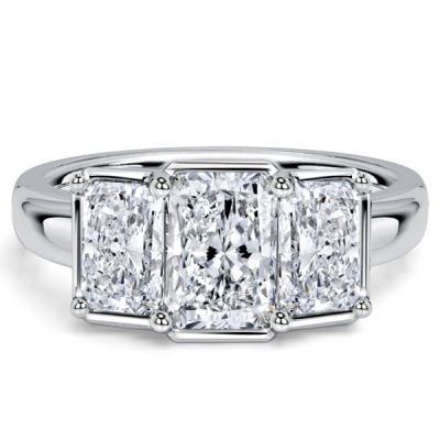 Italo Bezel Setting Radiant Cut Three Stone Engagement Ring For Women