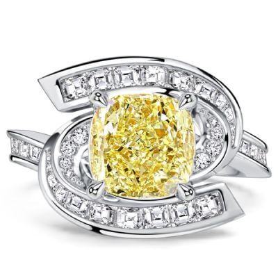 Italo Infinity Yellow Topaz 3 Carat Cushion Cut Unique Engagement Ring