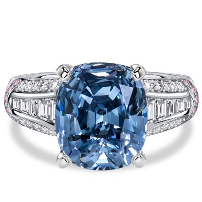 Italo 5.5 Carat Cushion Cut Blue Topaz Unique Engagement Rings