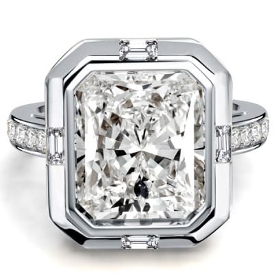 Italo Sterling Silver Set Side Stone 5.5 Carat Radiant Cut Engagement Ring For Women