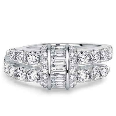 Italo White Sapphire Baguette & Round Cut Unique Engagement Ring For Women