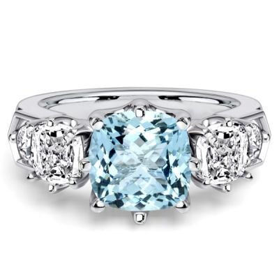 Italo Five Stone Cushion Cut Aquamarine Ring 3 Carat Ring