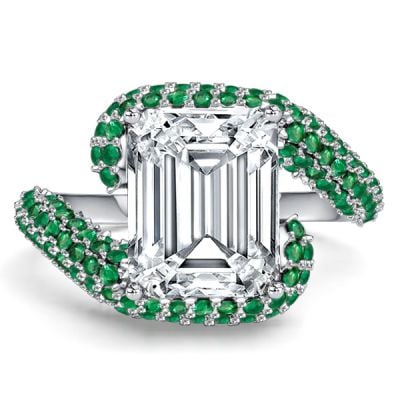 Italo Micro Pave Bypass Emerald Sapphire Emerald Cut Unique Engagement Ring