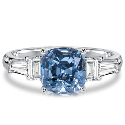 Italo 3 Carat Cushion Cut Blue Topaz Three Stone Engagement Ring For Women
