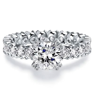 Italo Double Prong Round Cut Eternity Classic Engagement Ring For Women