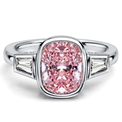 Italo Bezel Setting Pink Sapphire Cushion Cut Three Stone Engagement Ring