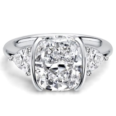 Italo Trillion Side Stone Half Bezel Cushion Cut Three Stone Engagement Ring