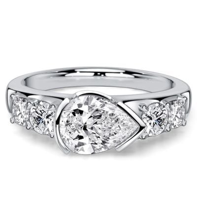 Italo East-west Half Bezel Pear Cut Five Stone Engagement Ring For Women