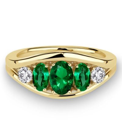 Italo Five Stone Emerald Sapphire Oval Cut Engagement Ring For Women