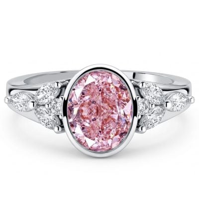 Italo Bezel Setting Side Stone Pink Sapphire Oval Cut Engagement Ring For Women