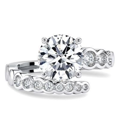 Italo Spiral Bezel Setting Bypass Round Cut Unique Engagement Ring