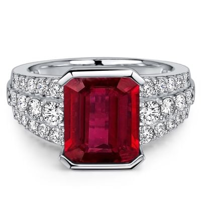 Italo Half-bezel Side Stone Emerald Cut Ruby Engagement Ring For Women