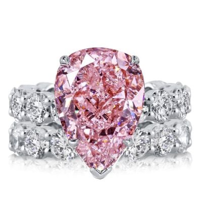 Italo Pear Cut Pink Sapphire Eternity Engagement Ring Sets For Women