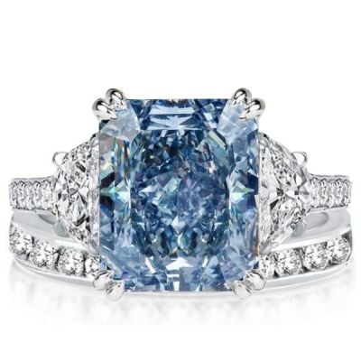 Italo Radiant Cut Blue Topaz Three Stone Engagement Ring Sets For Women