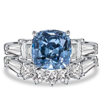 Italo Cushion Cut Blue Topaz Three Stone Engagement Ring Sets For Women