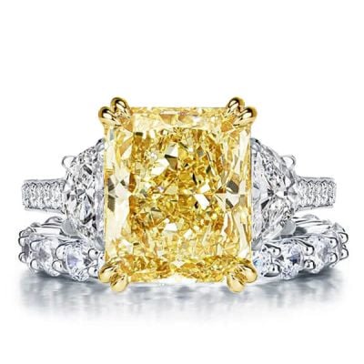 Italo Radiant Cut Yellow Topaz Three Stone Engagement Ring Sets For Women