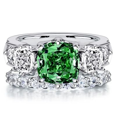 Italo Five Stone Emerald Sapphire Cushion Cut Engagement Ring Sets For Women
