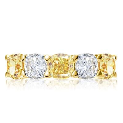 Five Stone Golden Yellow Cushion Cut Half Eternity Wedding Band For Women
