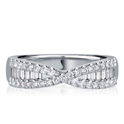 Criss Cross Baguette Sterling Silver Wedding Band For Women