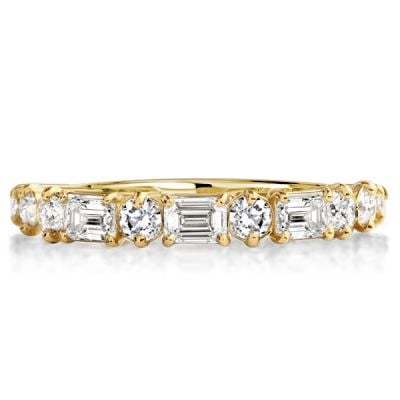 Golden Round & Emerald Cut Half Eternity Wedding Band
