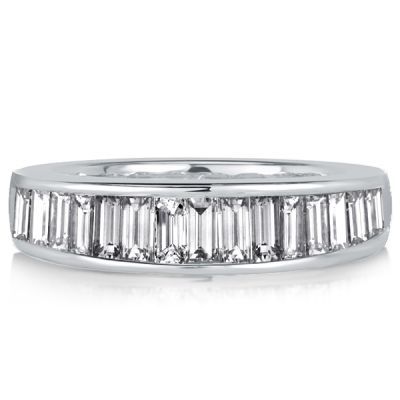 Italo Baguette Cut White Sapphire Half Eternity Wedding Band