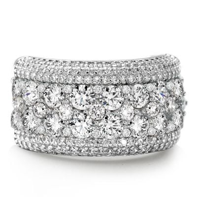 Round Cut Micro Pave Setting Multi Row Wedding Band For Women