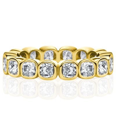 Italo Bezel White Cushion Cut Eternity Wedding Band For Women