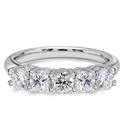 Italo Five Stone Classic White Sapphire Half Eternity Round Wedding Band