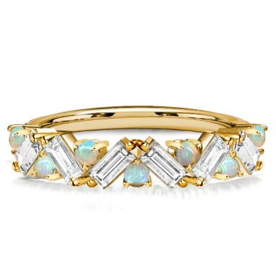 Italo Opal Ring Baguette Wedding Band Half Eternity Band For Women