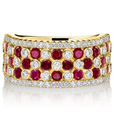 Italo Ruby Ring Bezel Setting Wide Band For Ladies