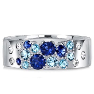 Italo Round Cut Blue Sapphire Wedding Band In Sterling Silver Waterfall Ring