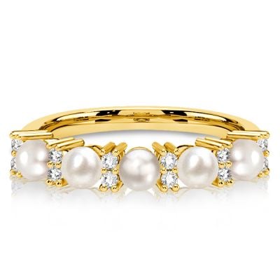 Italo Pearl Band Ring Pearl Five Stone Half Eternity Wedding Band