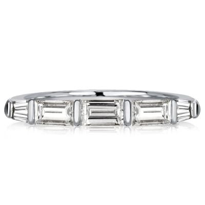 Italo Baguette Bar Setting FIve Stone Half Eternity Band In 925 Silver