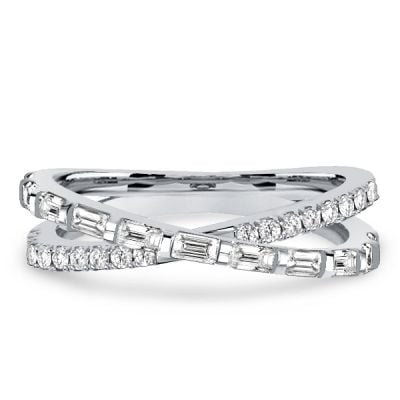 Italo Round & Baguette Cross Wedding Band Crossover Ring Infinity Ring