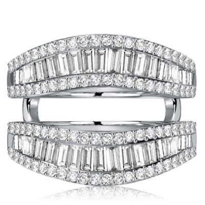 Italo Baguette Cut Ring Guard Enhancer Wedding Band Sterling Silver Rings