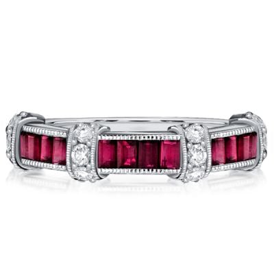 Italo Unique Ruby Ring Baguette Cut Vintage Wedding Band