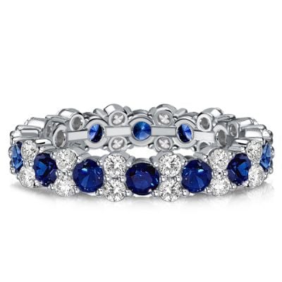 Italo Blue Sapphire Round Cut Eternity Ring For Women