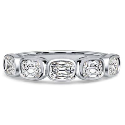 Italo Bezel Set Five Stone Cushion Cut Half Eternity Wedding Band For Women