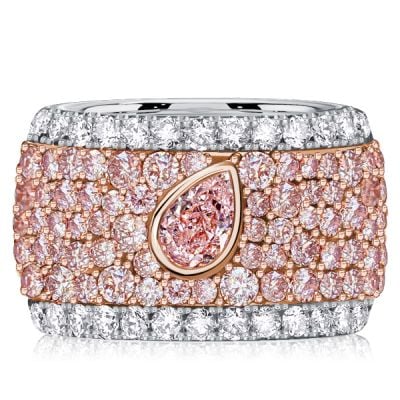 Italo Micro-pave Emerald & Pear Shaped Pink Stone Multi Row Band