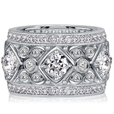 Italo Unique Round Cut Filigree Vintage Eternity Band Anniversary Rings