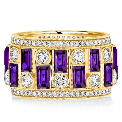 Italo Golden Baguette Cut Amethyst Vintage Wedding Band