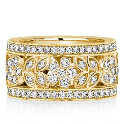 Italo Golden Floral Filigree Eternity Band Vintage Wedding Band For Women
