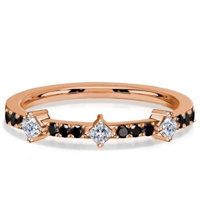 Italo Rose Gold Princess Cut Black Sapphire Thin Wedding Band