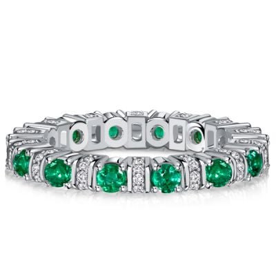 Italo Round Cut Emerald Sapphire Eternity Band Anniversary Rings